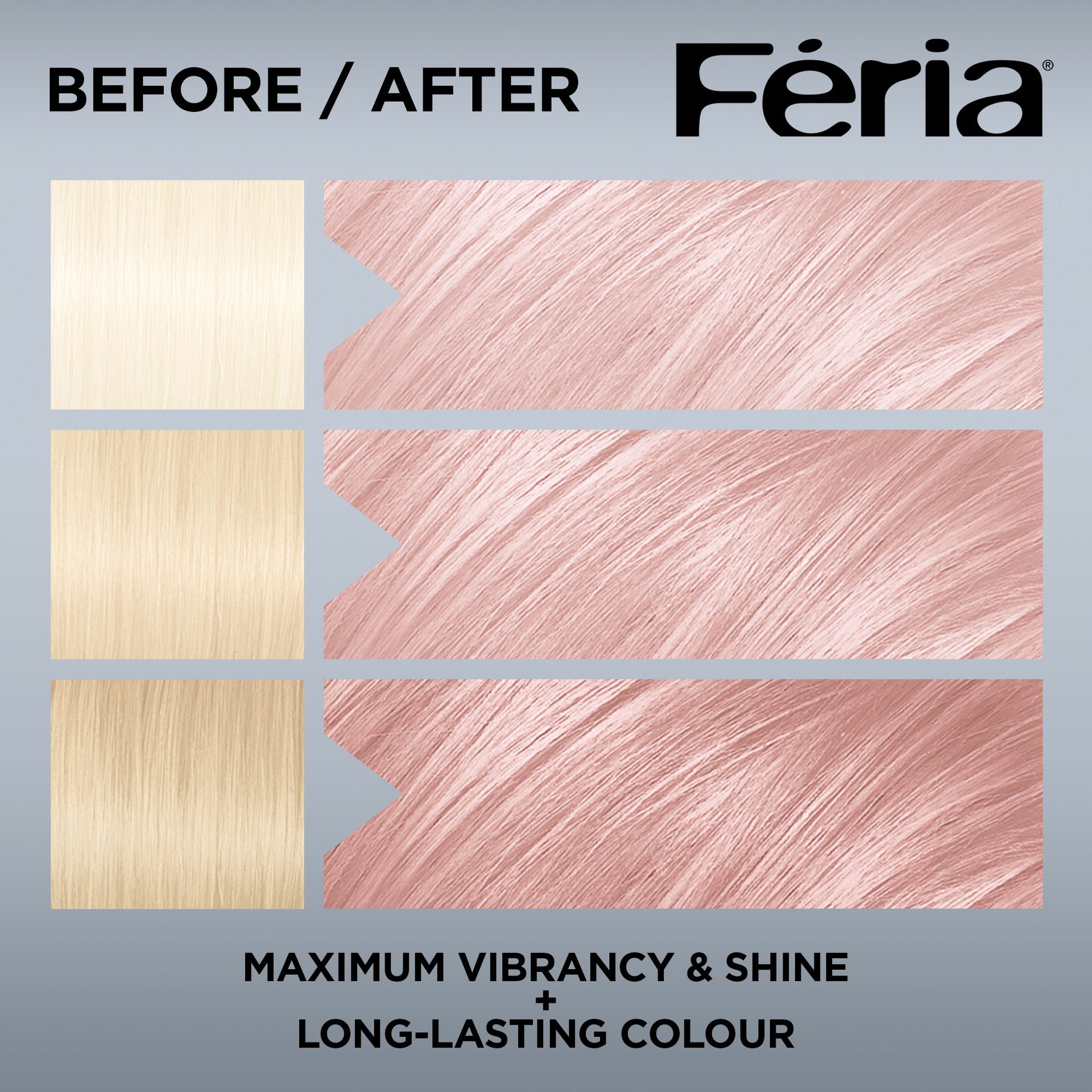 Hair before and after using Feria P2 Smokey Pink